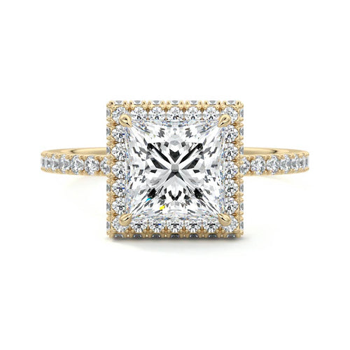 Cleo - Princess Yellow Gold Engagement Ring Detail View | Nura Lab
