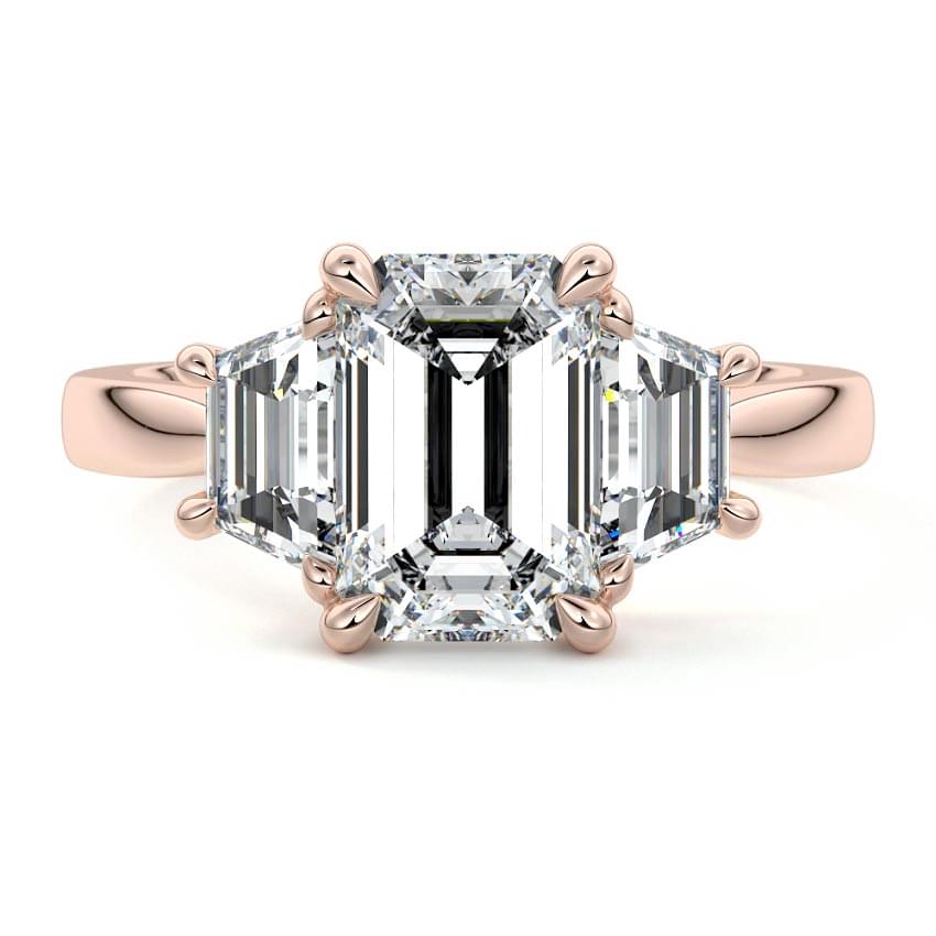 Cosima emerald cut three-stone lab grown diamond engagement ring in rose gold
