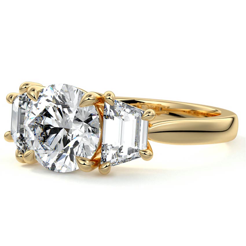 Cosima round three-stone lab grown diamond engagement ring in yellow gold
