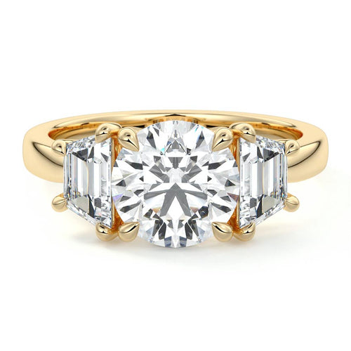 Cosima round three-stone lab grown diamond engagement ring in yellow gold
