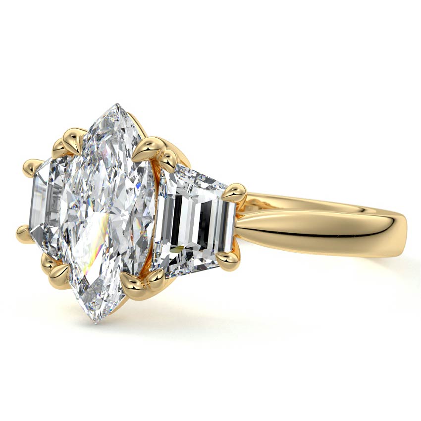 Cosima - Marquise Yellow Gold Engagement Ring Profile View | Nura Lab