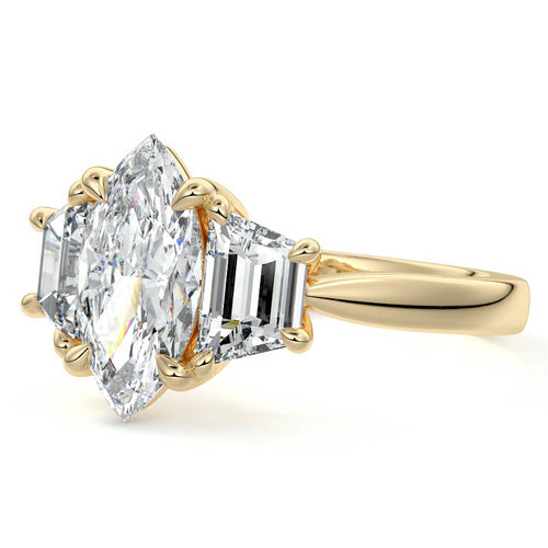 Cosima - Marquise Yellow Gold Engagement Ring Profile View | Nura Lab