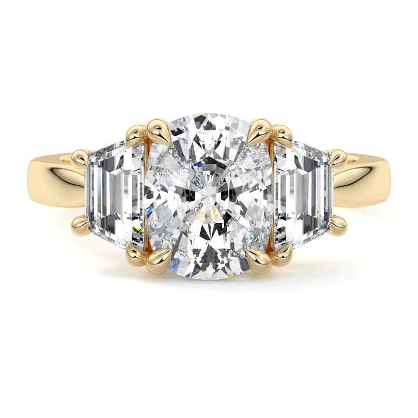 Cosima cushion three-stone lab grown diamond engagement ring in yellow gold