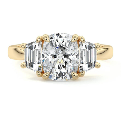Cosima cushion three-stone lab grown diamond engagement ring in yellow gold