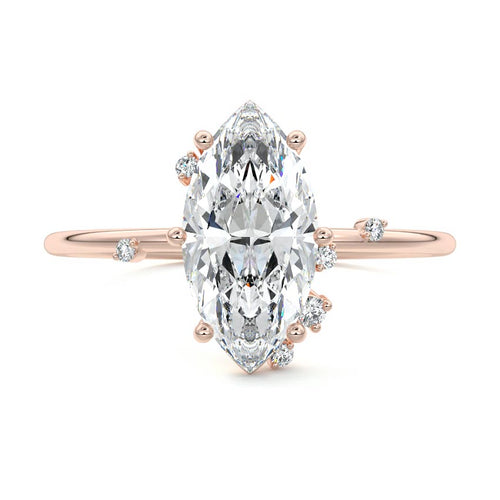 Cyra marquise side stone lab grown diamond engagement ring in rose gold