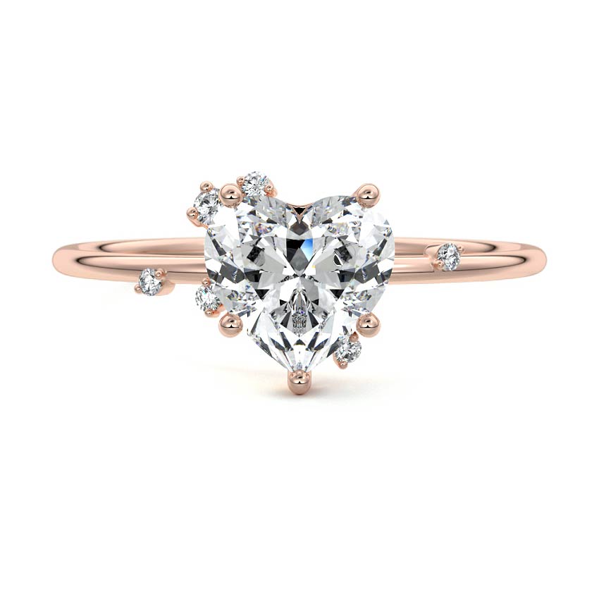 Cyra heart side stone lab grown diamond engagement ring in rose gold