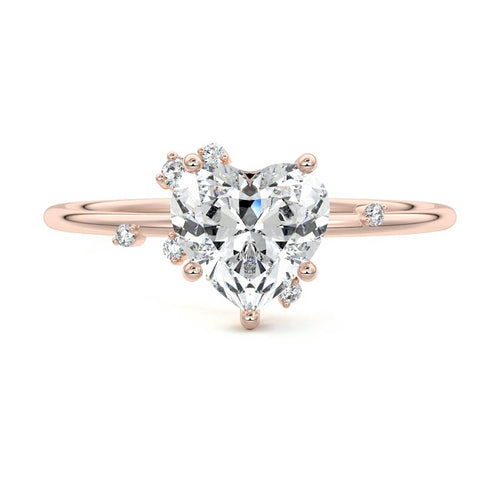 Cyra heart side stone lab grown diamond engagement ring in rose gold