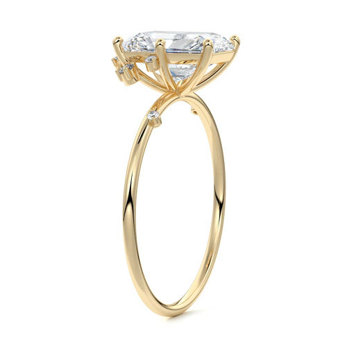 Cyra - Radiant Yellow Gold Engagement Ring Side View | Nura Lab