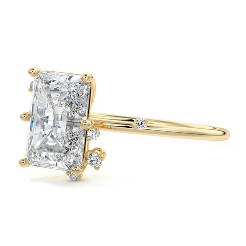 Cyra - Radiant Yellow Gold Engagement Ring Profile View | Nura Lab