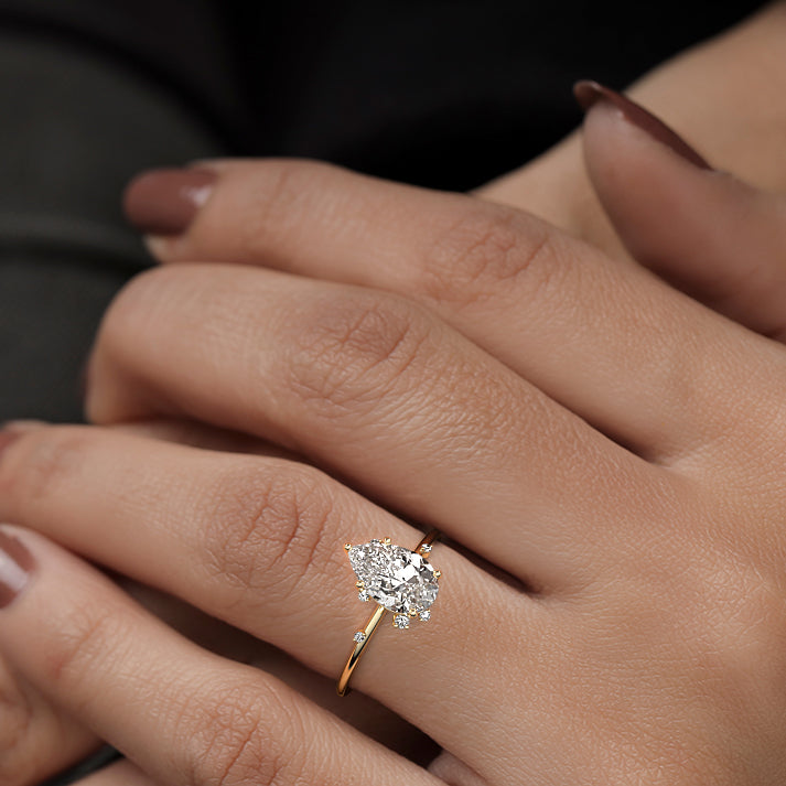 Cyra - Pear Yellow Gold Engagement Ring Angle View | Nura Lab