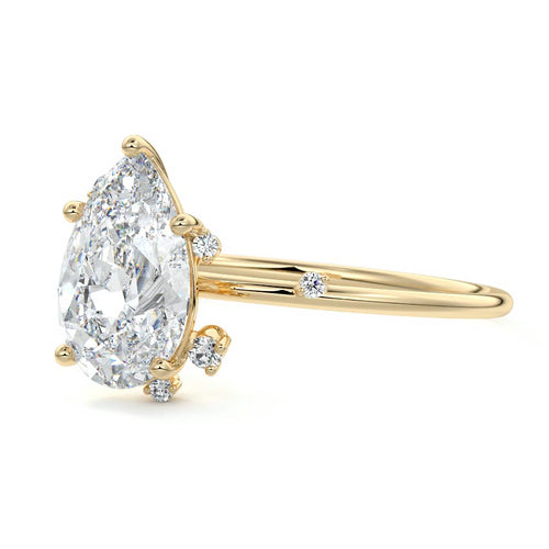 Cyra - Pear Yellow Gold Engagement Ring Profile View | Nura Lab