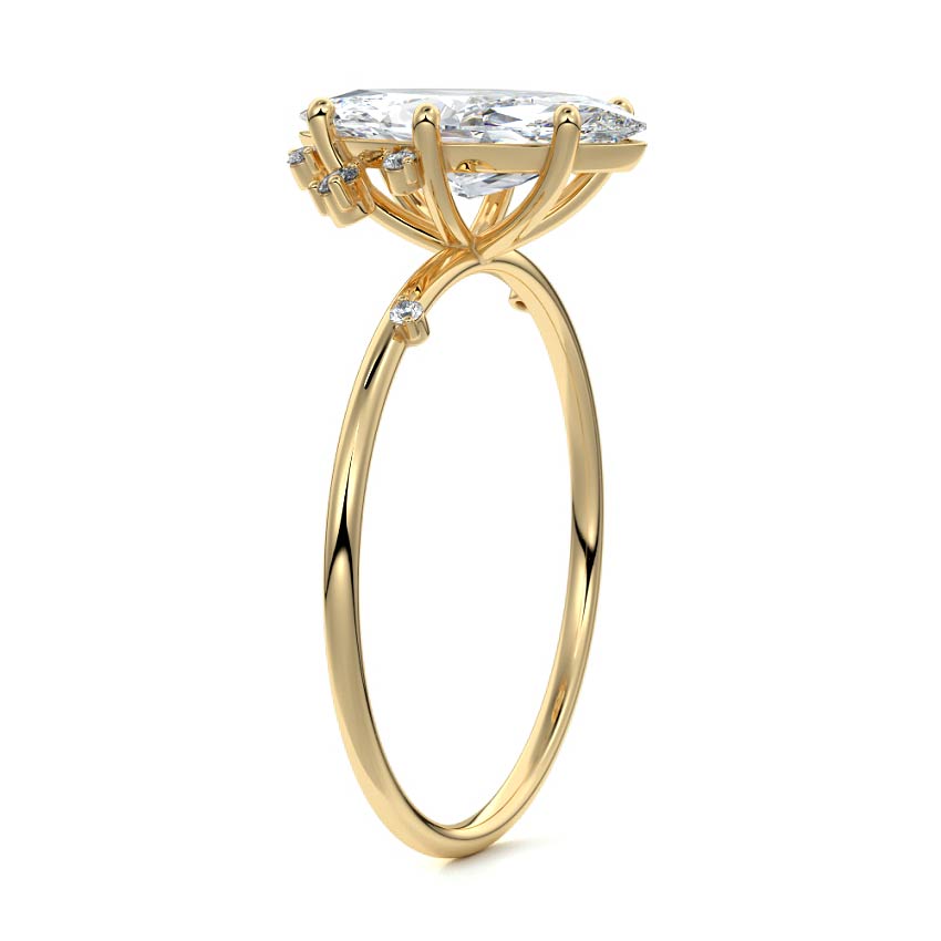 Cyra - Marquise Yellow Gold Engagement Ring Side View | Nura Lab