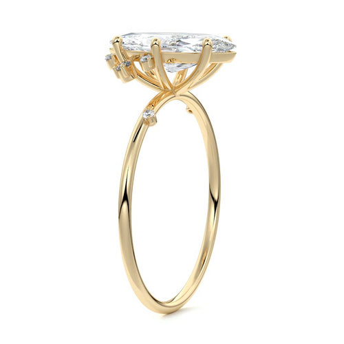 Cyra marquise side stone lab grown diamond engagement ring in yellow gold