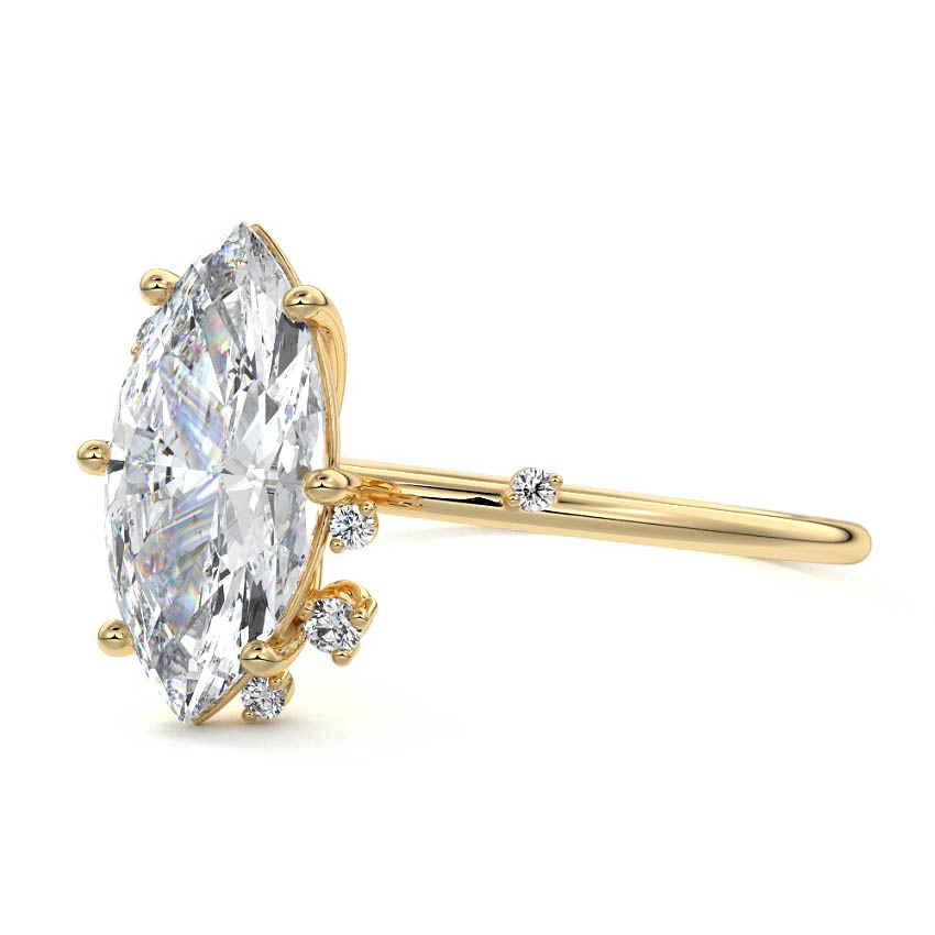 Cyra - Marquise Yellow Gold Engagement Ring Profile View | Nura Lab