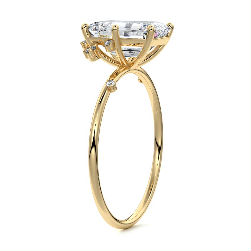 Cyra - Emerald Cut Yellow Gold Engagement Ring Side View | Nura Lab
