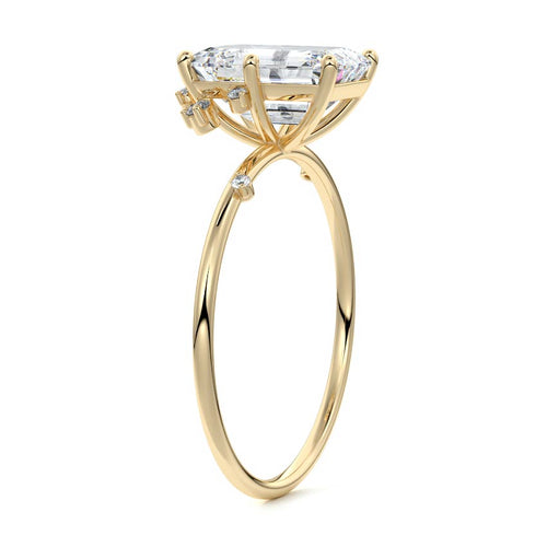 Cyra - Emerald Cut Yellow Gold Engagement Ring Side View | Nura Lab