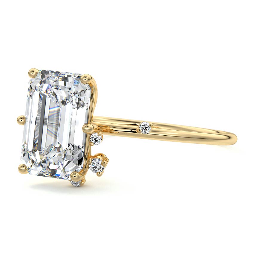 Cyra - Emerald Cut Yellow Gold Engagement Ring Profile View | Nura Lab