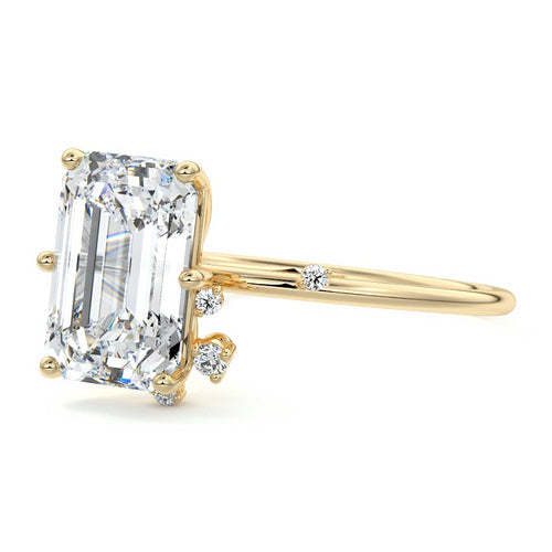 Cyra - Emerald Cut Yellow Gold Engagement Ring Profile View | Nura Lab
