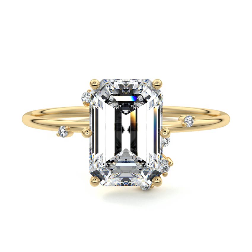 Cyra - Emerald Cut Yellow Gold Engagement Ring Detail View | Nura Lab