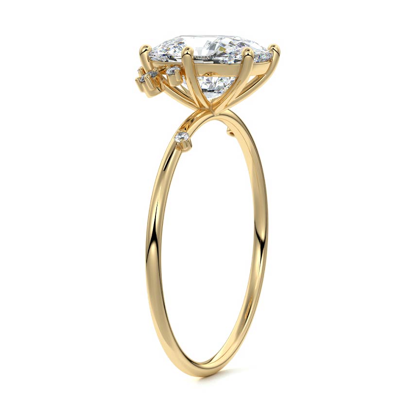 Cyra - Cushion Yellow Gold Engagement Ring Side View | Nura Lab