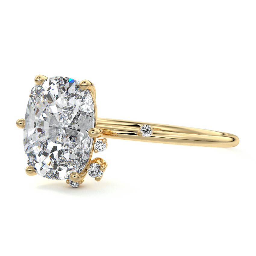 Cyra - Cushion Yellow Gold Engagement Ring Profile View | Nura Lab