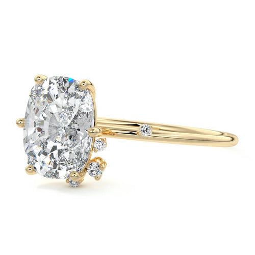 Cyra - Cushion Yellow Gold Engagement Ring Profile View | Nura Lab