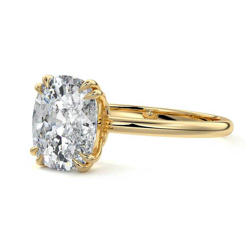 Davina - Cushion Yellow Gold Engagement Ring Profile View | Nura Lab