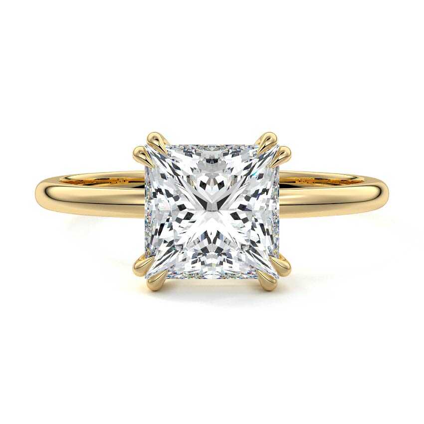 Davina princess basket solitaire lab grown diamond engagement ring in yellow gold