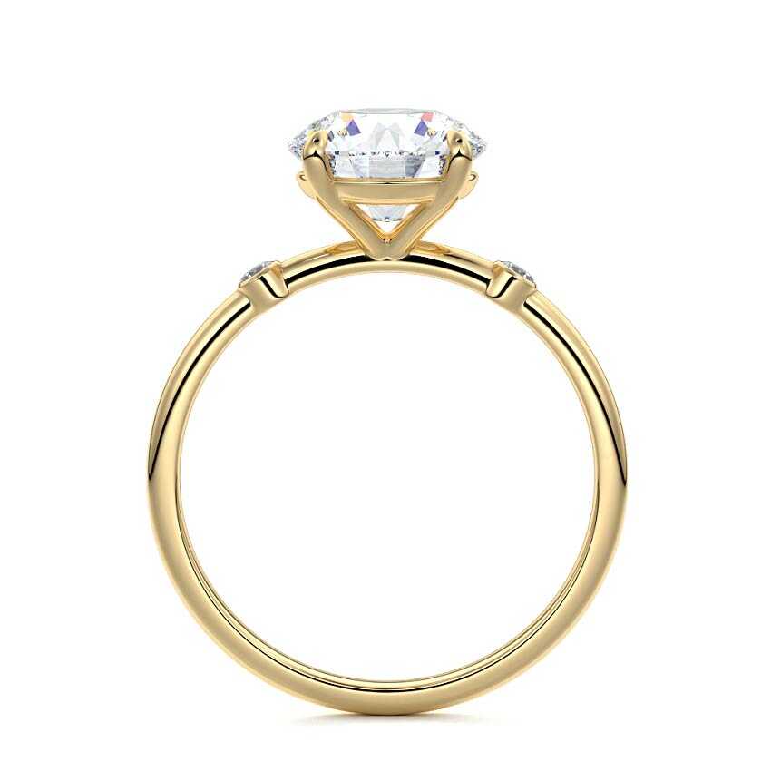 Eira round side stone lab grown diamond engagement ring in yellow gold