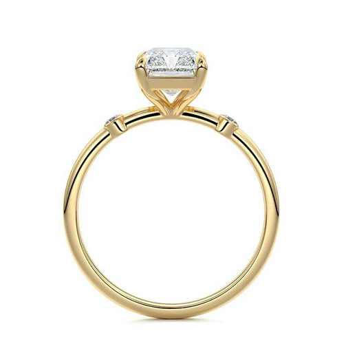 Eira radiant side stone lab grown diamond engagement ring in yellow gold