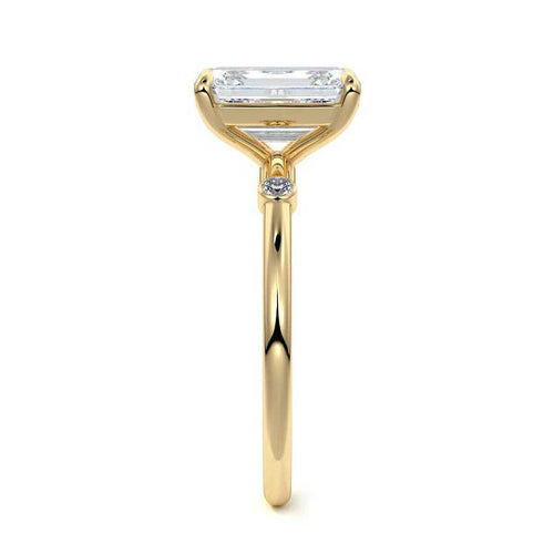 Eira - Emerald Cut Yellow Gold Engagement Ring Profile View | Nura Lab