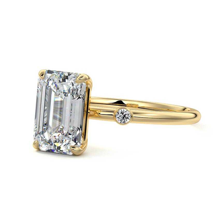 Eira - Emerald Cut Yellow Gold Engagement Ring Detail View | Nura Lab