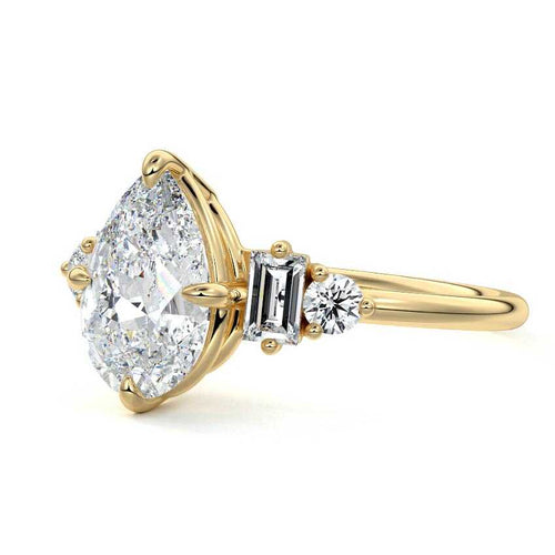 Esmeray - Pear Yellow Gold Engagement Ring Detail View | Nura Lab