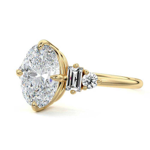 Esmeray - Oval Yellow Gold Engagement Ring Detail View | Nura Lab