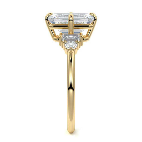 Esmeray - Emerald Cut Yellow Gold Engagement Ring Side View | Nura Lab