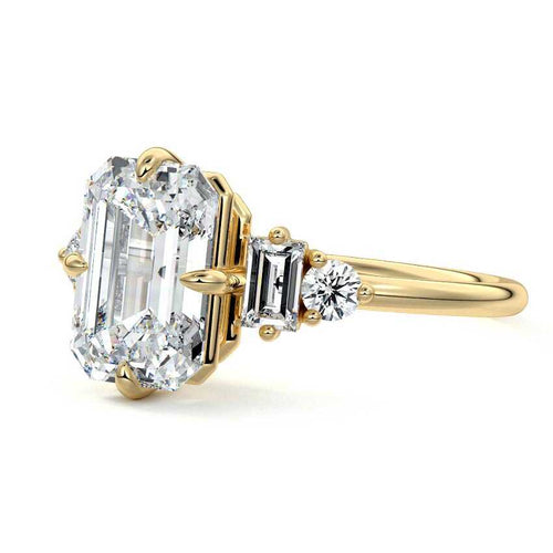 Esmeray - Emerald Cut Yellow Gold Engagement Ring Detail View | Nura Lab