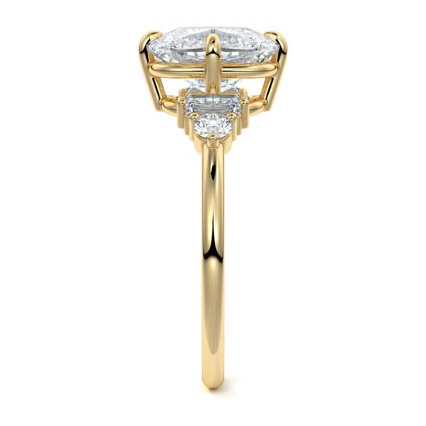 Esmeray - Cushion Yellow Gold Engagement Ring Side View | Nura Lab