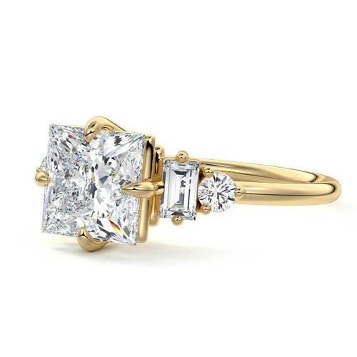 Esmeray - Princess Yellow Gold Engagement Ring Detail View | Nura Lab