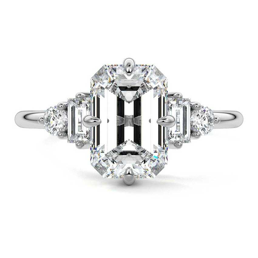 Esmeray - Emerald Cut Platinum Lab Grown Diamond Engagement Ring | Nura Lab