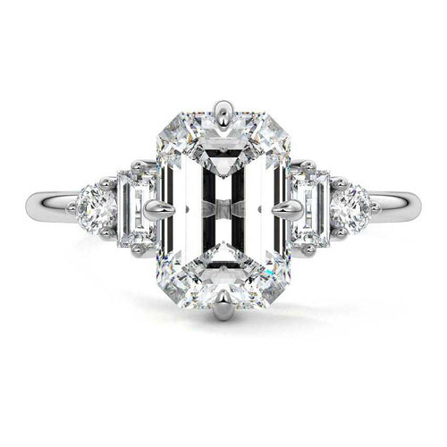 Esmeray - Emerald Cut Platinum Lab Grown Diamond Engagement Ring | Nura Lab