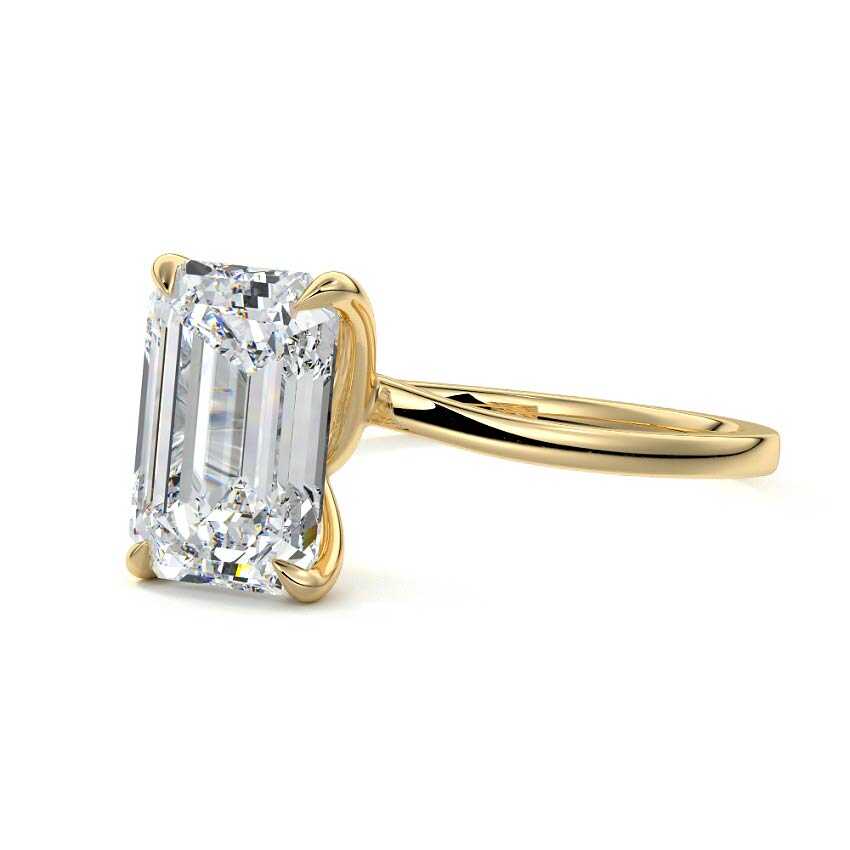 Fani - Emerald Cut Yellow Gold Engagement Ring Detail View | Nura Lab