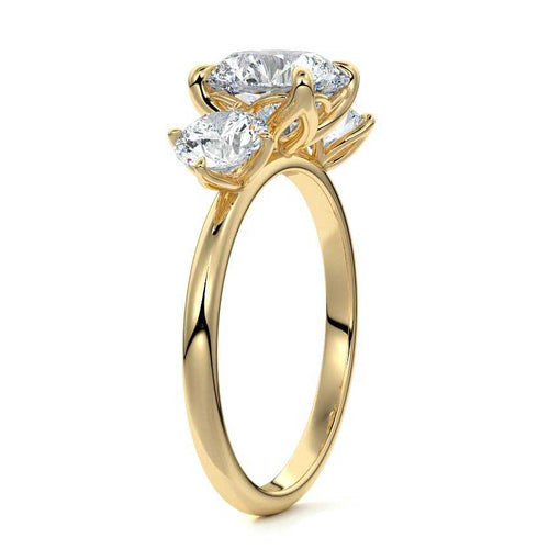 Faye round three-stone lab grown diamond engagement ring in yellow gold
