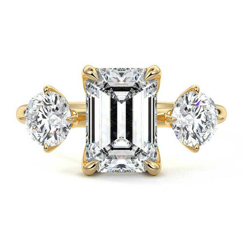 Faye - Emerald Cut Yellow Gold Lab Grown Diamond Engagement Ring | Nura Lab