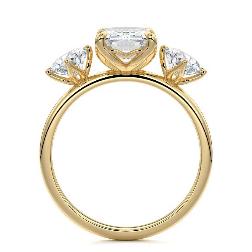 Faye emerald cut three-stone lab grown diamond engagement ring in yellow gold