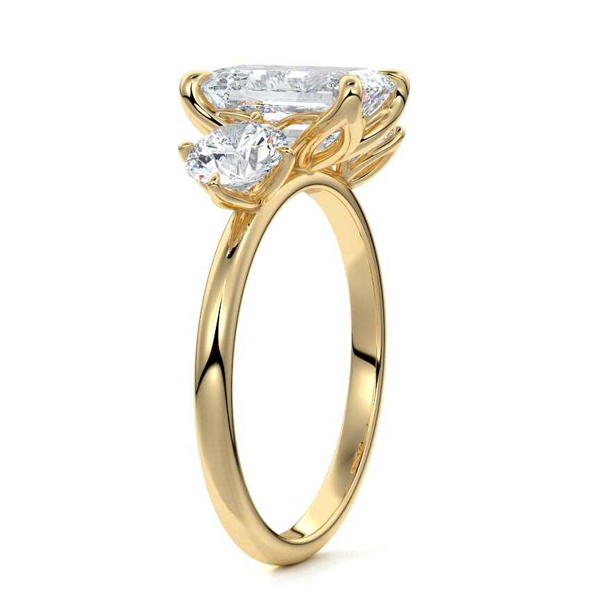Faye - Emerald Cut Yellow Gold Engagement Ring Profile View | Nura Lab