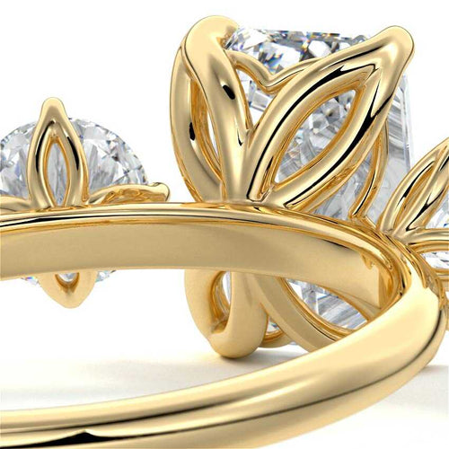 Faye - Emerald Cut Yellow Gold Engagement Ring Detail View | Nura Lab