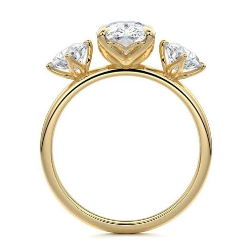 Faye cushion three-stone lab grown diamond engagement ring in yellow gold