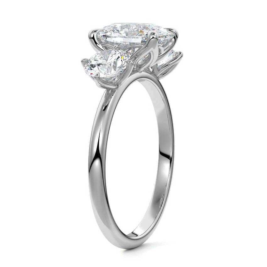 Faye cushion three-stone lab grown diamond engagement ring in white gold