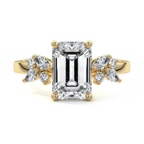 Fiorella - Emerald Cut Yellow Gold Lab Grown Diamond Engagement Ring | Nura Lab