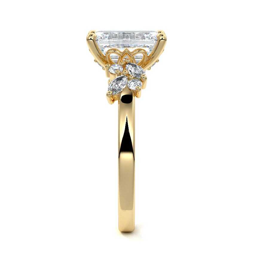 Fiorella - Emerald Cut Yellow Gold Engagement Ring Side View | Nura Lab